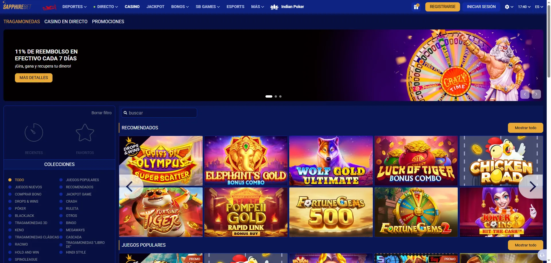 Tragamonedas y juegos de casino SapphireBet — más de 7,000 títulos
