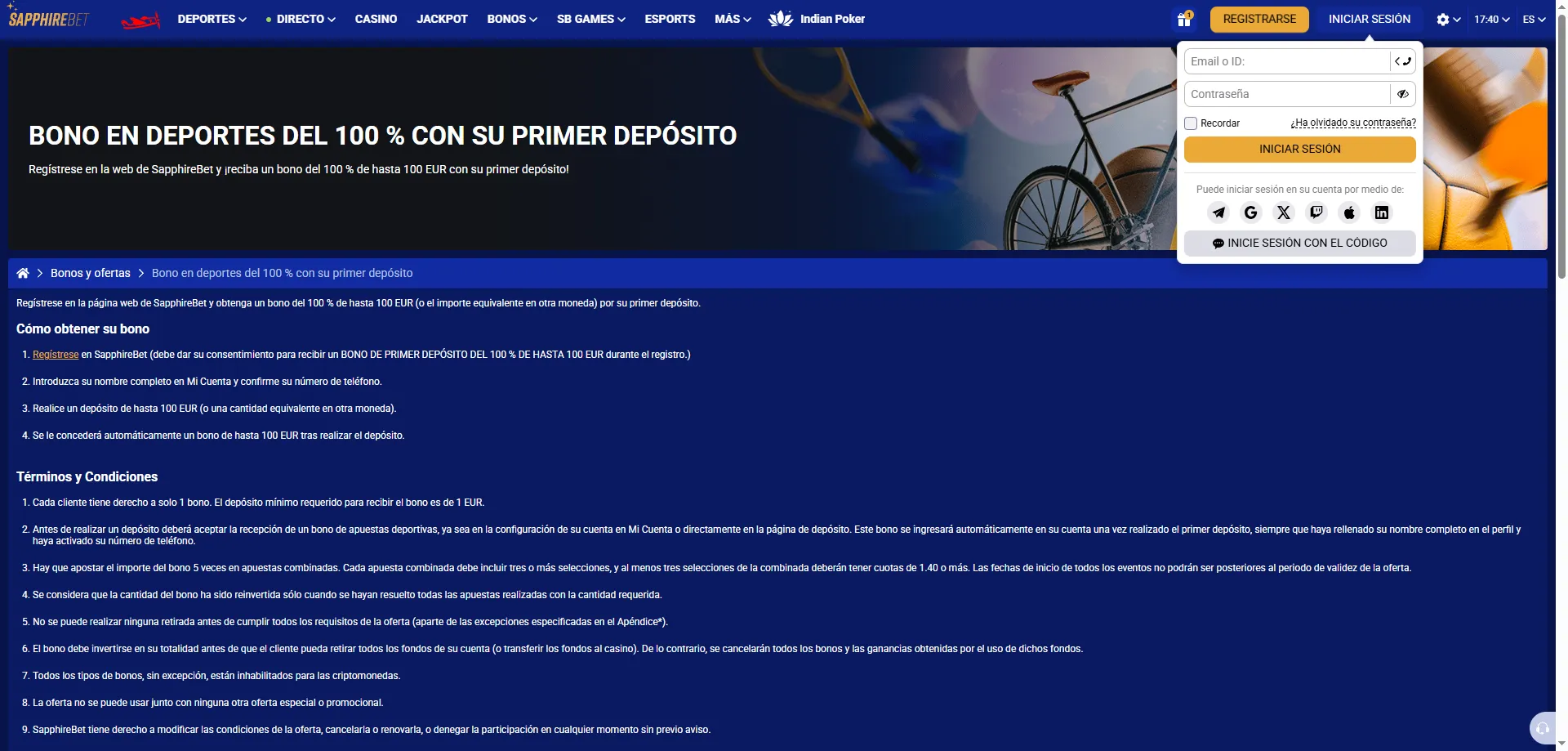 Inicio de sesión en SapphireBet — acceso seguro a tu cuenta Perú