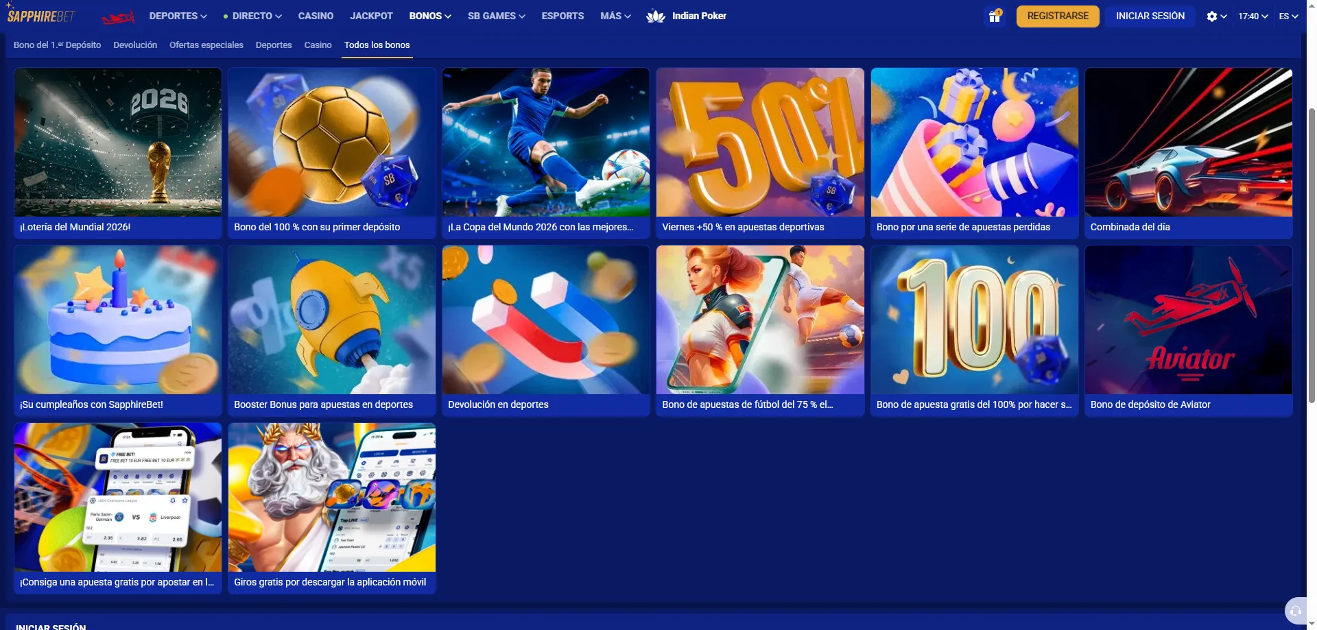 SapphireBet bono de bienvenida casino y deportes Perú 2026